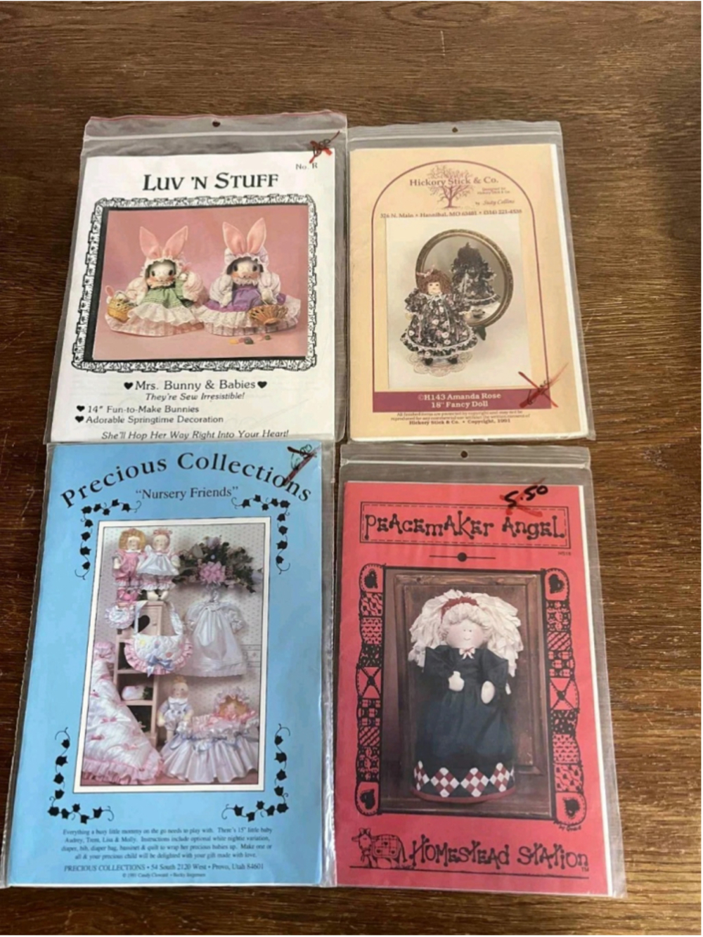 Lot of 4 Vintage Doll Sewing Patterns Luvn Stuff Bunny Hickory Stick Amanda Rose